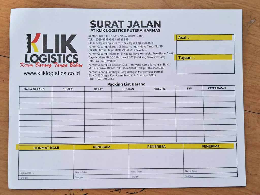 contoh surat jalan pengiriman barang