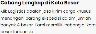 klik logistics memiliki cabang lengkap di kota besar seperti di balikpapan dan bandung